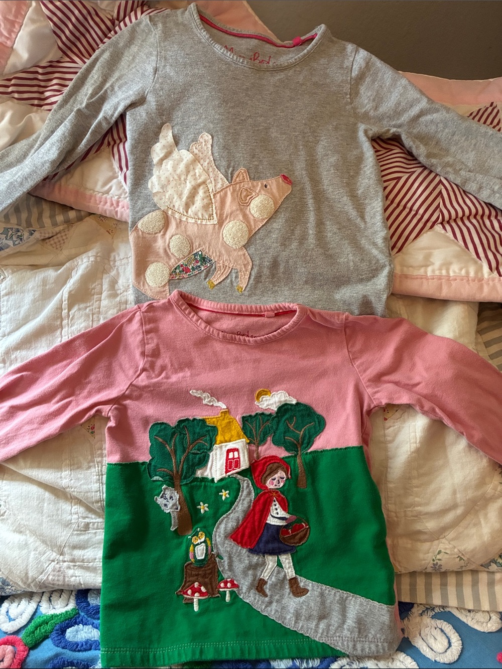 Mini Boden Bundle Pink & Green Little Red Riding Hood, Pig Flying Sz 4-5